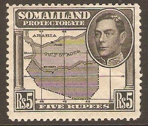 Somaliland Protectorate 1938 5r Black. SG104.
